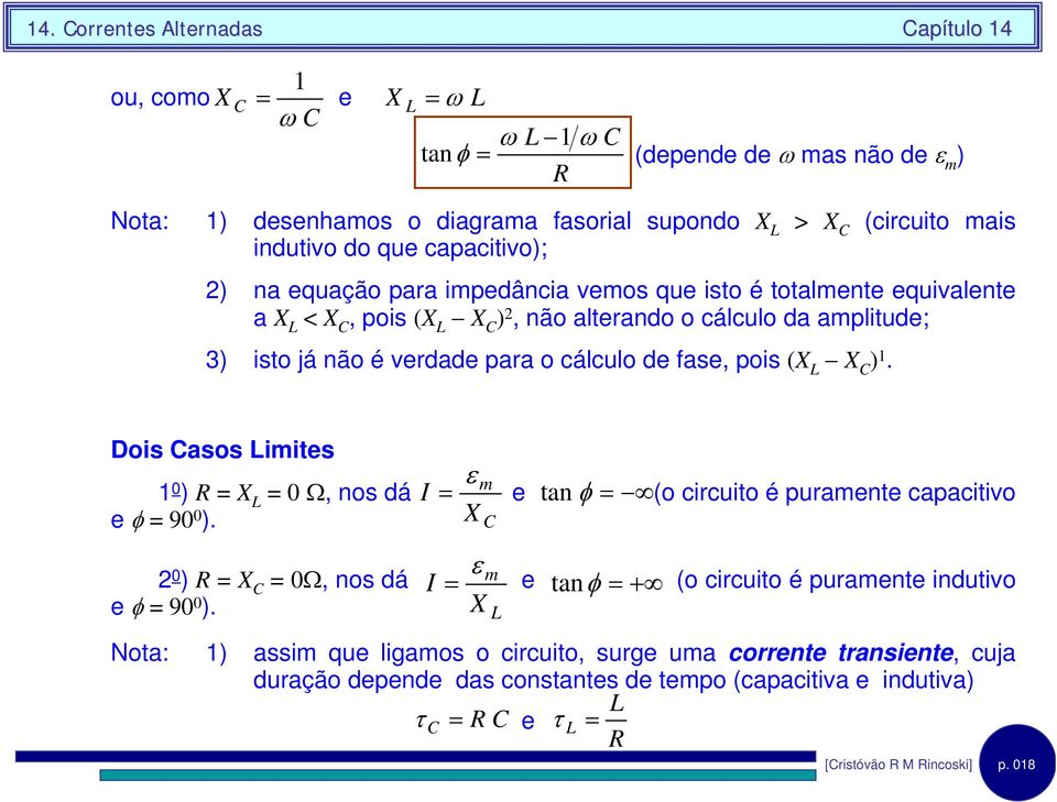 Dos asos mtes ε m 1 0 ) = X = 0 Ω, nos dá = e tan φ = (o crcuto é puramente capactvo e φ = 90 0 ).