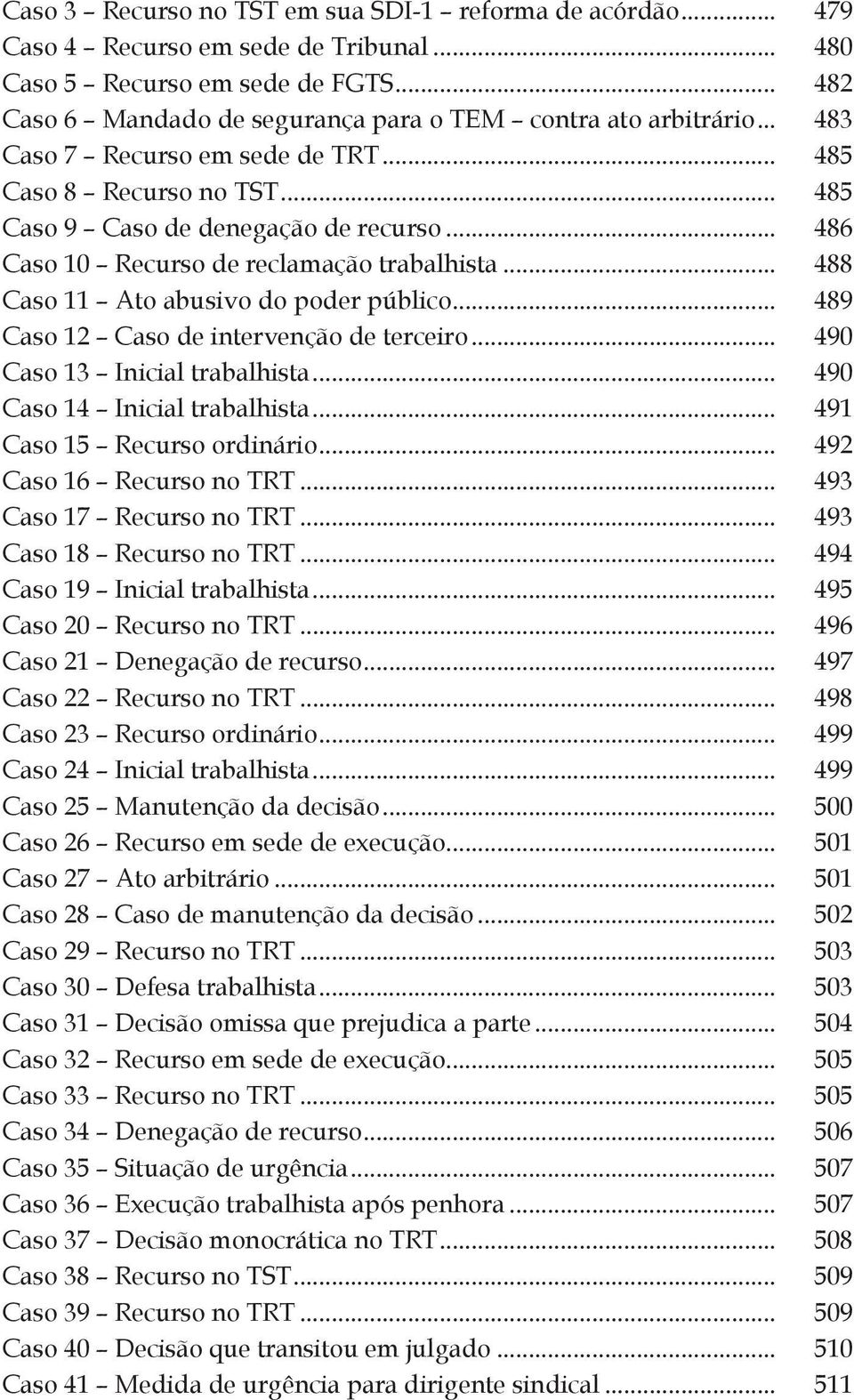 .. 489 Caso 12 Caso de intervenção de terceiro... 490 Caso 13 Inicial trabalhista... 490 Caso 14 Inicial trabalhista... 491 Caso 15 Recurso ordinário... 492 Caso 16 Recurso no TRT.