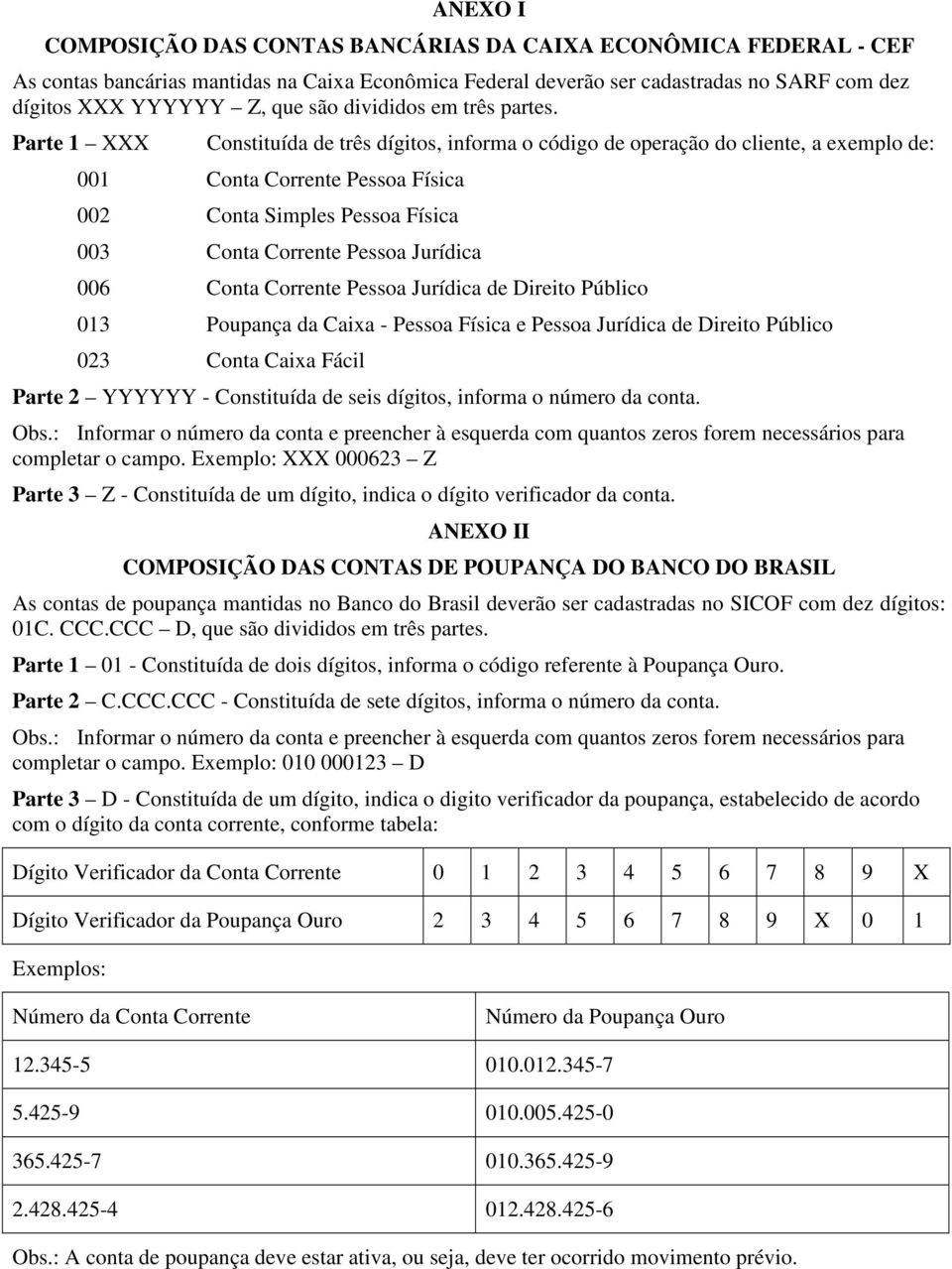 Parte 1 XXX Constituída de três dígitos, informa o código de operação do cliente, a exemplo de: 001 Conta Corrente Pessoa Física 002 Conta Simples Pessoa Física 003 Conta Corrente Pessoa Jurídica 006