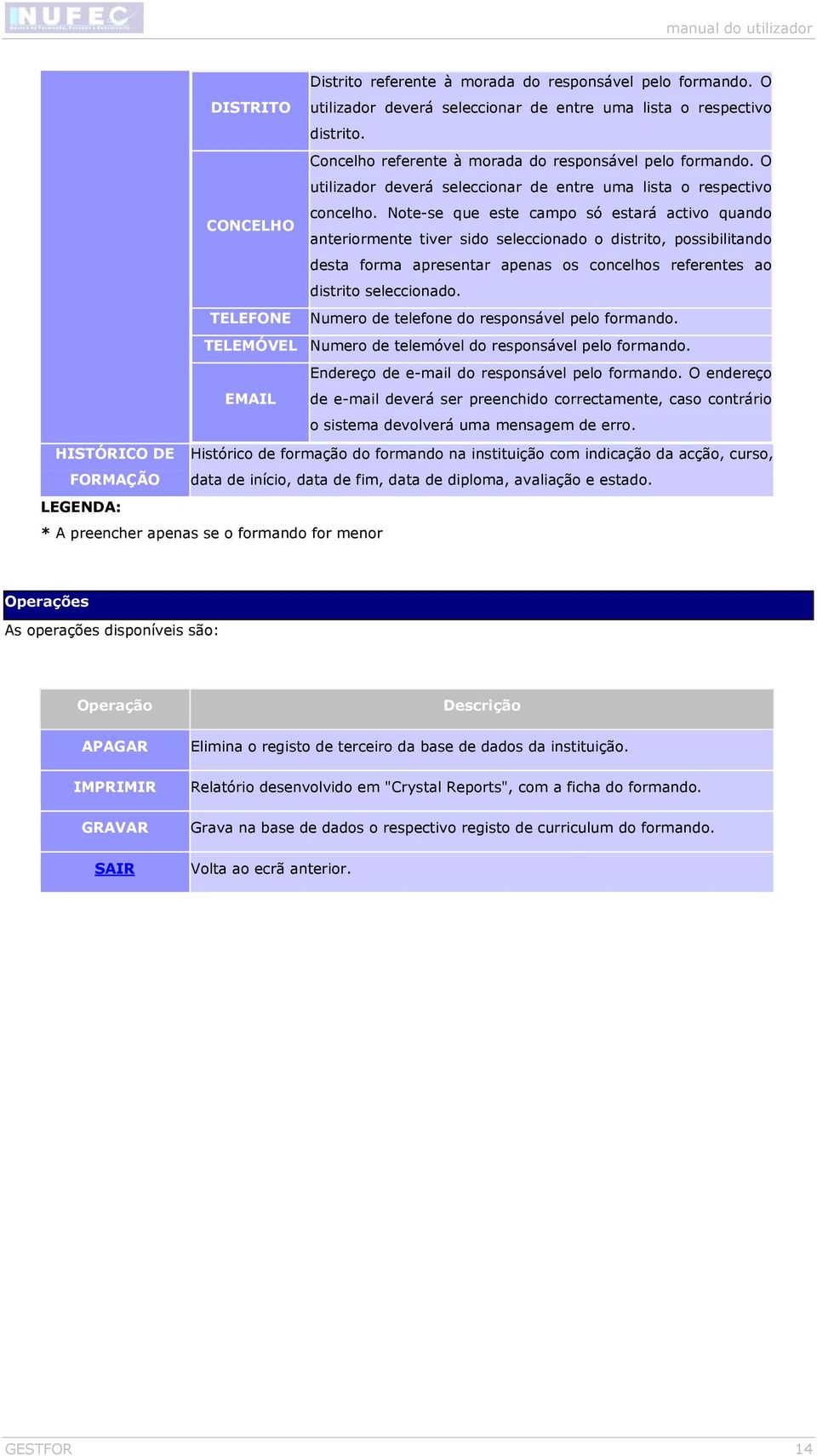 Note-se que este campo só estará activo quando CONCELHO anteriormente tiver sido seleccionado o distrito, possibilitando desta forma apresentar apenas os concelhos referentes ao distrito seleccionado.