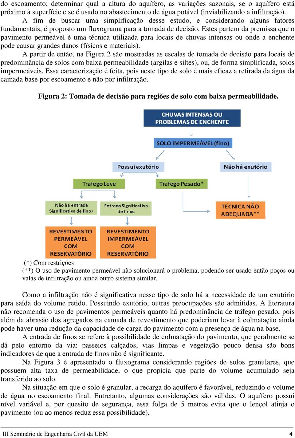 Estes partem da premissa que o pavimento permeável é uma técnica utilizada para locais de chuvas intensas ou onde a enchente pode causar grandes danos (físicos e materiais).