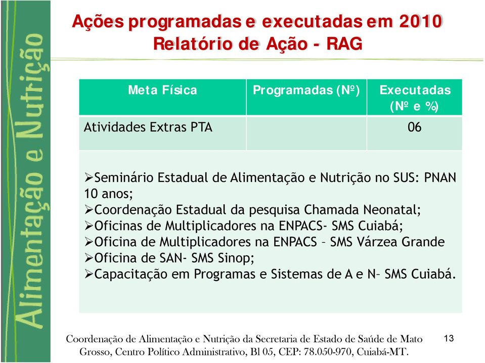 Estadual da pesquisa Chamada Neonatal; Oficinas de Multiplicadores na ENPACS- SMS Cuiabá; Oficina de