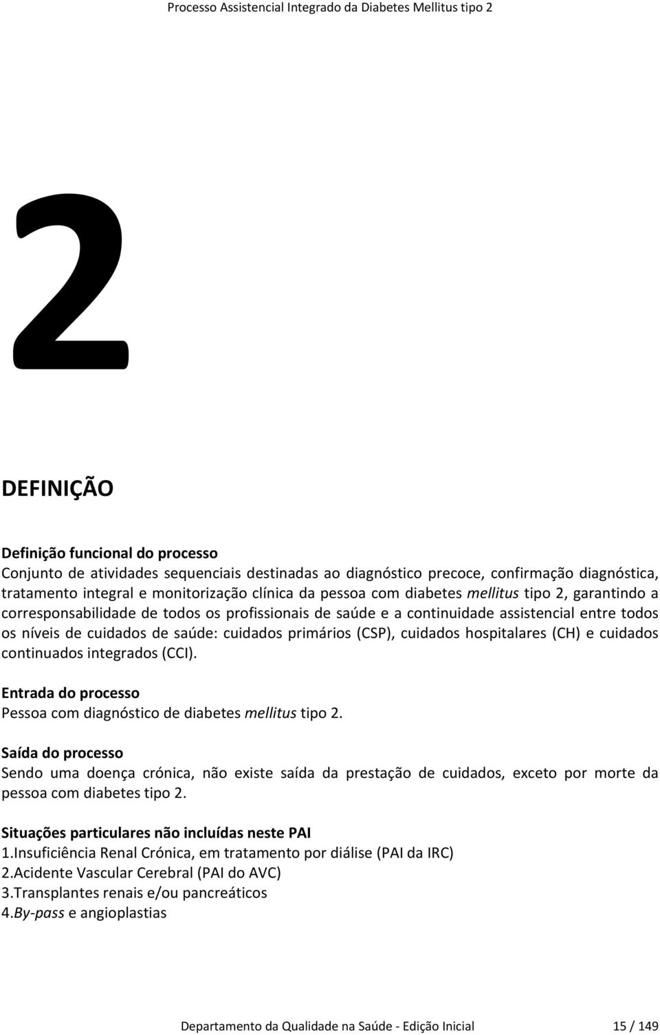 cuidados hospitalares (CH) e cuidados continuados integrados (CCI). Entrada do processo Pessoa com diagnóstico de diabetes mellitus tipo 2.