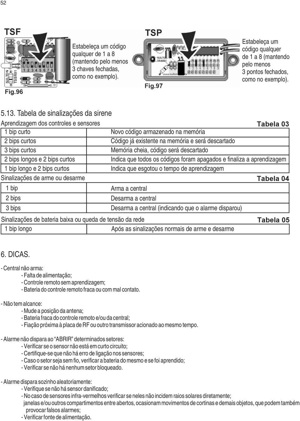 Tabela de sinalizaçőes da sirene Aprendizagem dos controles e sensores 1 bip curto 2 bips curtos 3 bips curtos 2 bips longos e 2 bips curtos 1 bip longo e 2 bips curtos Sinalizaçőes de arme ou