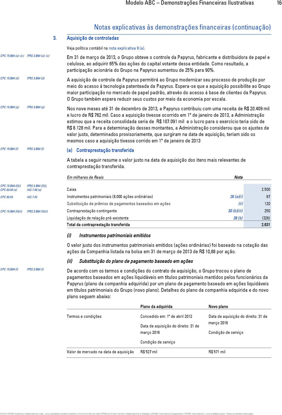 Como resultado, a participação acionária do Grupo na Papyrus aumentou de 25% para 90%. CPC 15.B64 (d) IFRS 3.