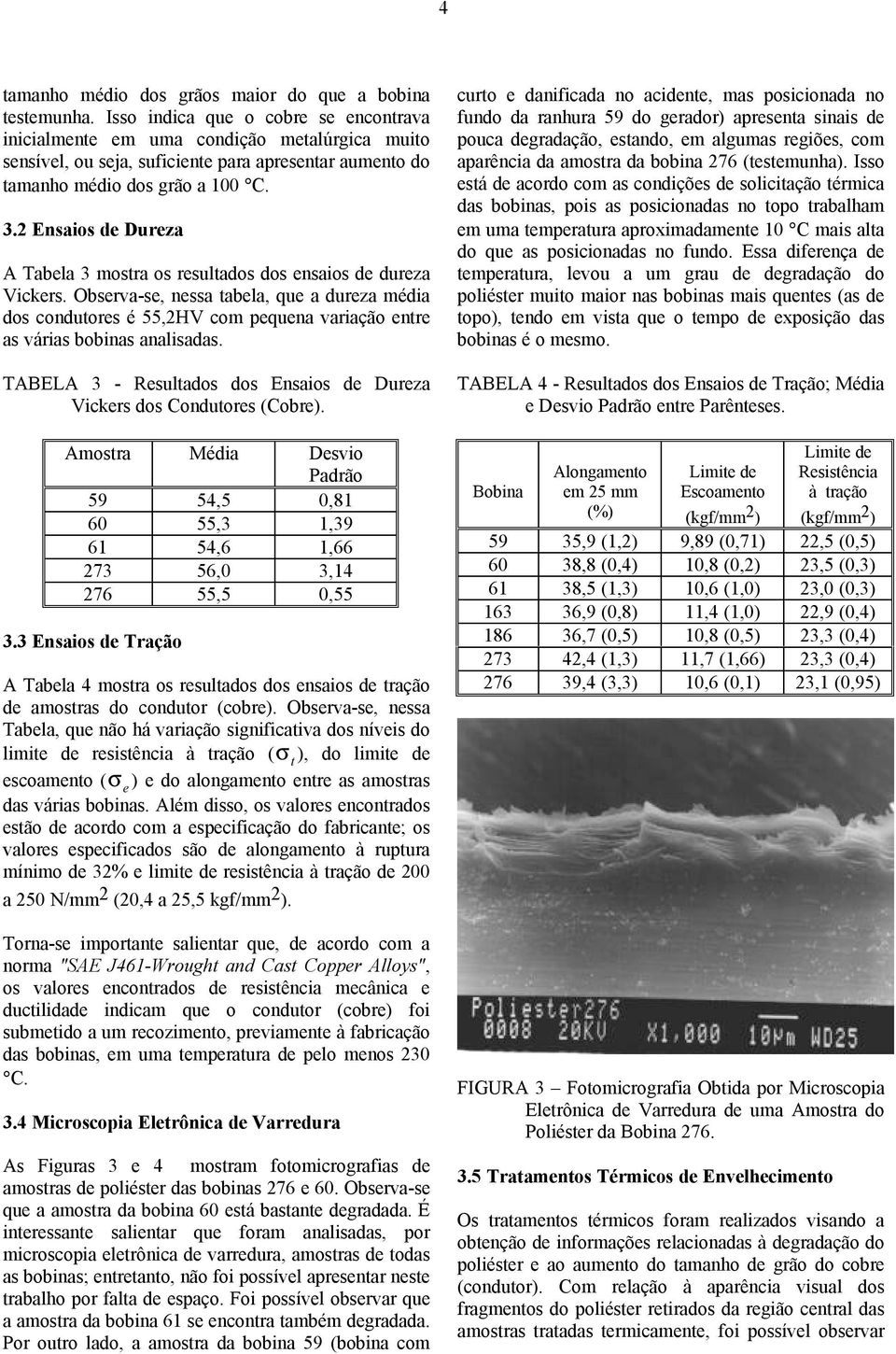 2 Ensaios de Dureza A Tabela 3 mostra os resultados dos ensaios de dureza Vickers.