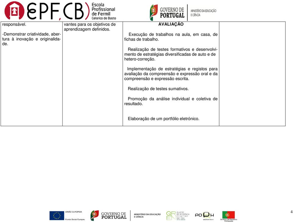 Realização de testes formativos e desenvolvimento de estratégias diversificadas de auto e de hetero-correção.