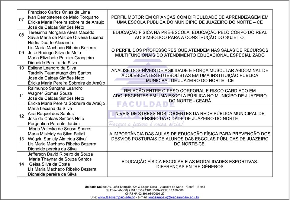 Pereira Sobreira de Araújo Maria Leciana da Silva Ana Raquel dos Santos 12 Maria Valeska de Sousa Soares Maria Misleidy da Silva Felix1 13 Wégyla Saniely Almeida Silva1 Jefferson David Ribeiro de