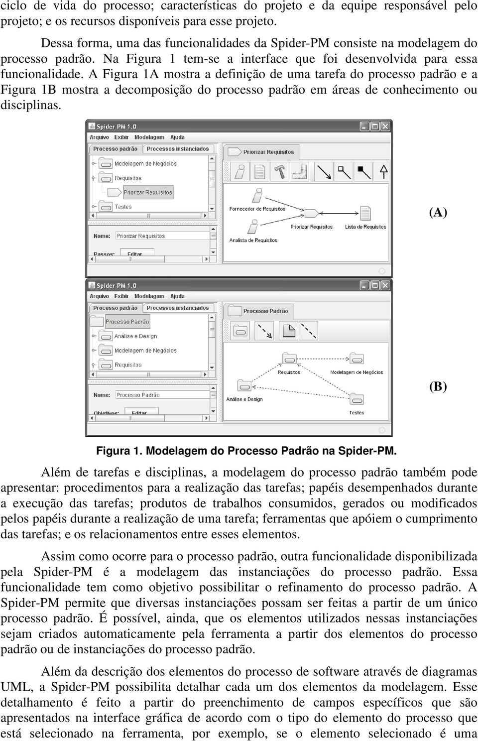 A Figura 1A mostra a definição de uma tarefa do processo padrão e a Figura 1B mostra a decomposição do processo padrão em áreas de conhecimento ou disciplinas. (A) (B) Figura 1.