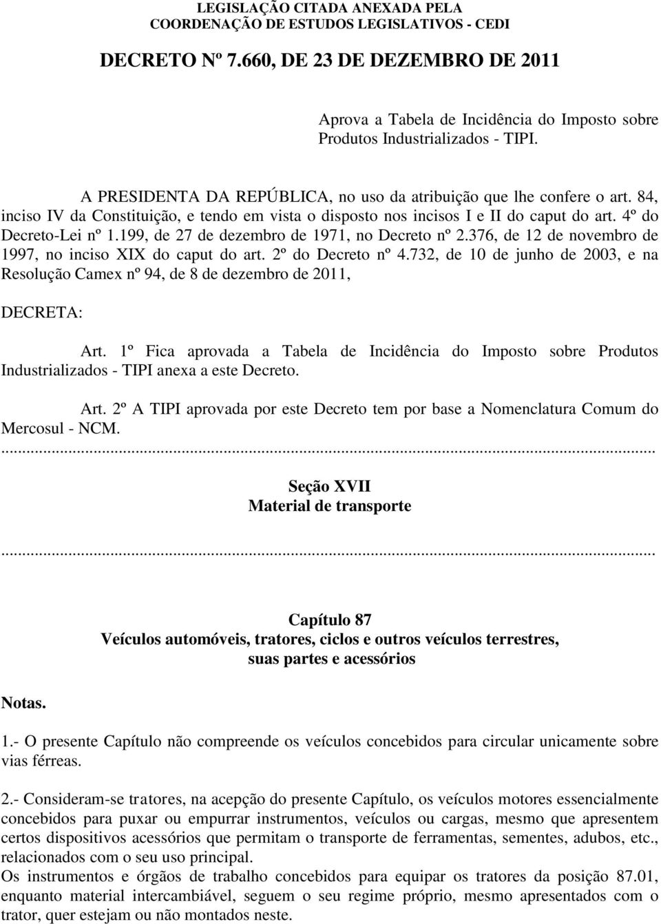 376, de 12 de novembro de 1997, no inciso XIX do caput do art. 2º do Decreto nº 4.732, de 10 de junho de 2003, e na Resolução Camex nº 94, de 8 de dezembro de 2011, DECRETA: Art.