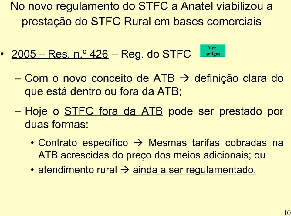 do STFC Ver artigos Com o novo conceito de ATB definição clara do que está dentro ou fora da ATB; Hoje o