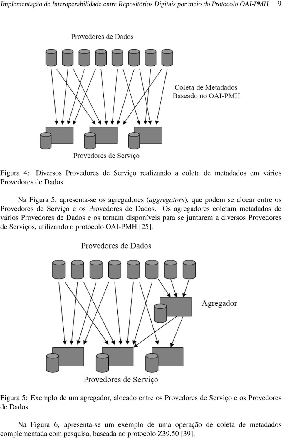 Os agregadores coletam metadados de vários Provedores de Dados e os tornam disponíveis para se juntarem a diversos Provedores de Serviços, utilizando o protocolo OAI-PMH [25].