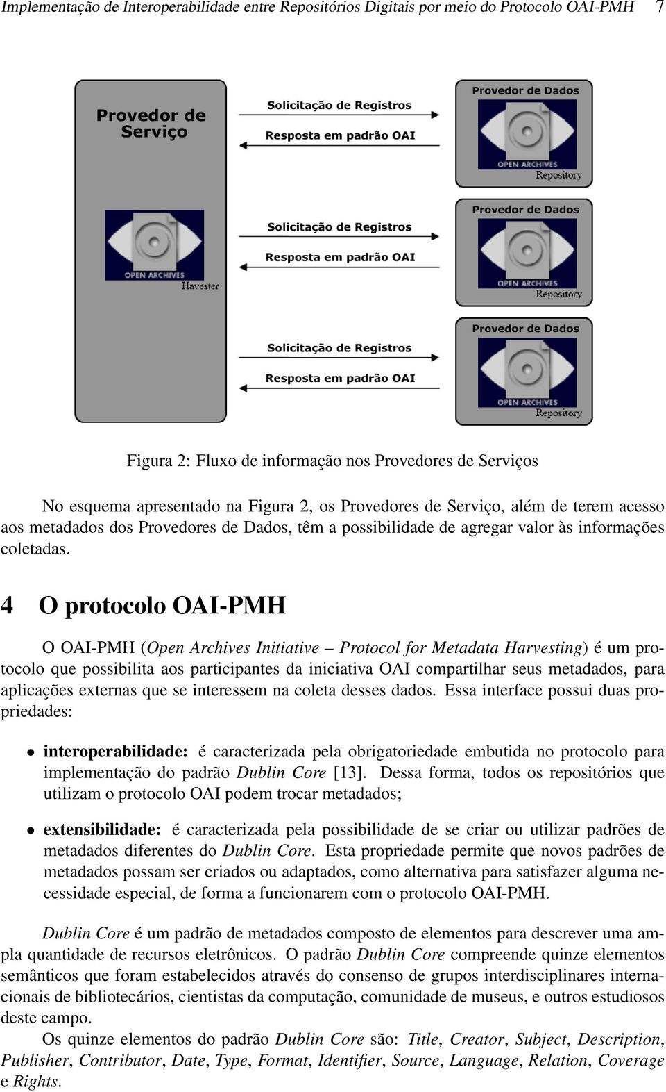 4 O protocolo OAI-PMH O OAI-PMH (Open Archives Initiative Protocol for Metadata Harvesting) é um protocolo que possibilita aos participantes da iniciativa OAI compartilhar seus metadados, para