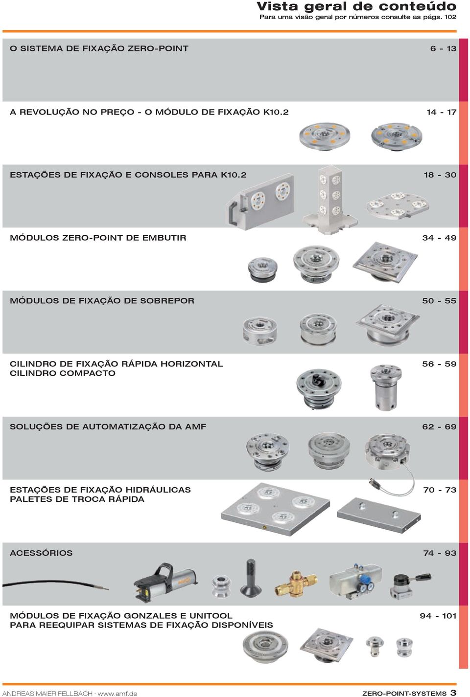 2 18-30 MÓDuloS zero-point DE embutir 34-49 MÓDuloS DE FIXAÇÃO DE sobrepor 50-55 cilindro DE FIXAÇÃO RÁPIDA HoriZontAL 56-59 cilindro compacto SoluÇÕES DE