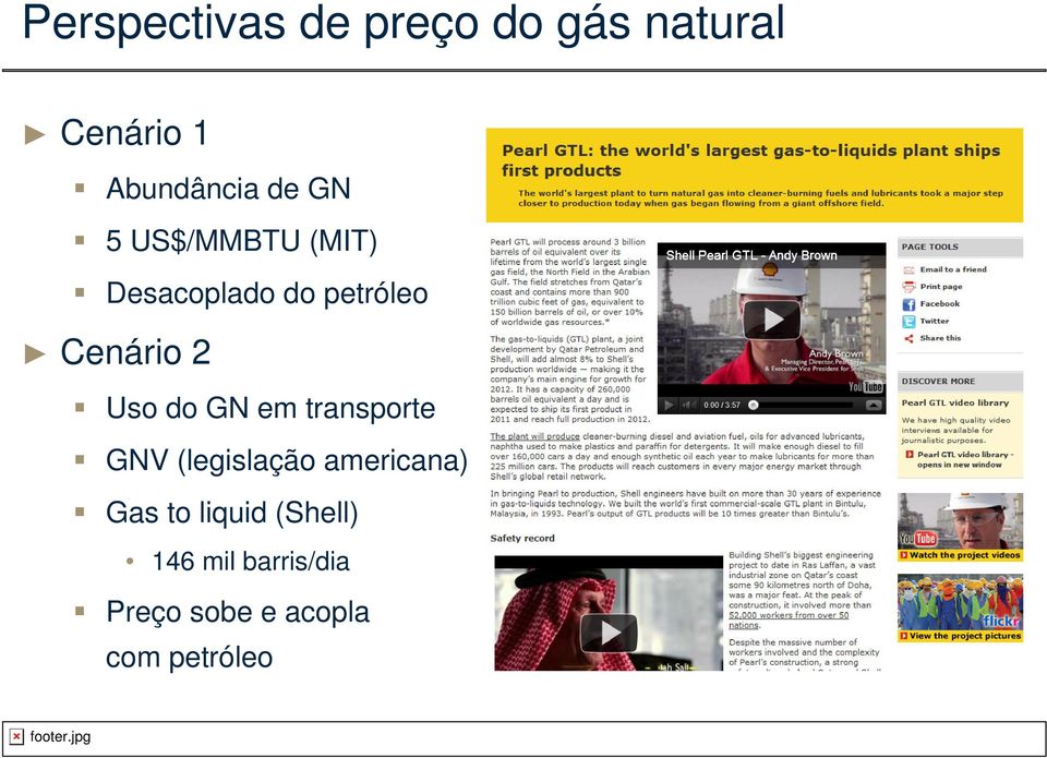 do GN em transporte GNV (legislação americana) Gas to liquid