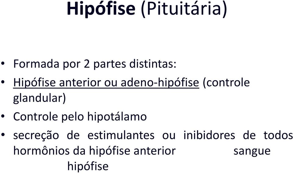 Controle pelo hipotálamo secreção de estimulantes ou