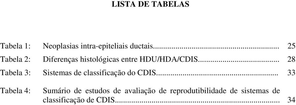 .. 28 Tabela 3: Sistemas de classificação do CDIS.