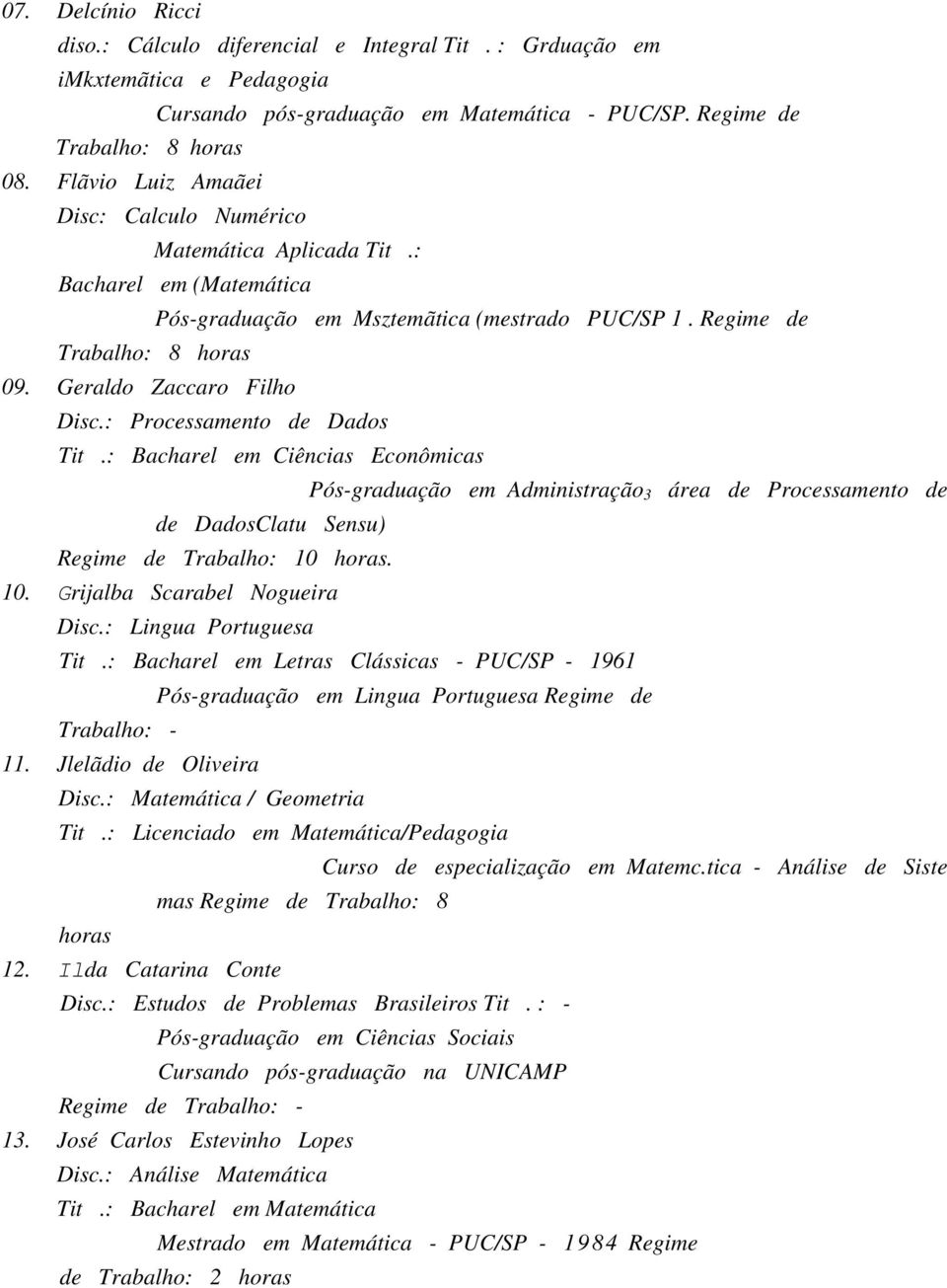 : Processamento de Dados Tit.: Bacharel em Ciências Econômicas Pós-graduação em Administração 3 área de Processamento de de DadosClatu Sensu) Regime de Trabalho: 10 horas. 10. Grijalba Scarabel Nogueira Disc.