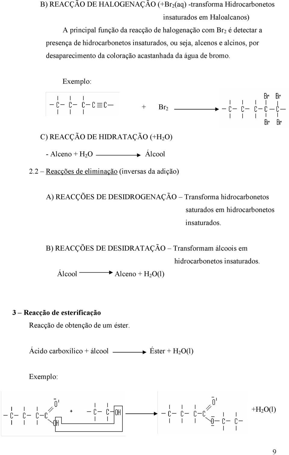 Exemplo: + Br 2 C) REACÇÃO DE HIDRATAÇÃO (+H 2 O) - Alceno + H 2 O Álcool 2.