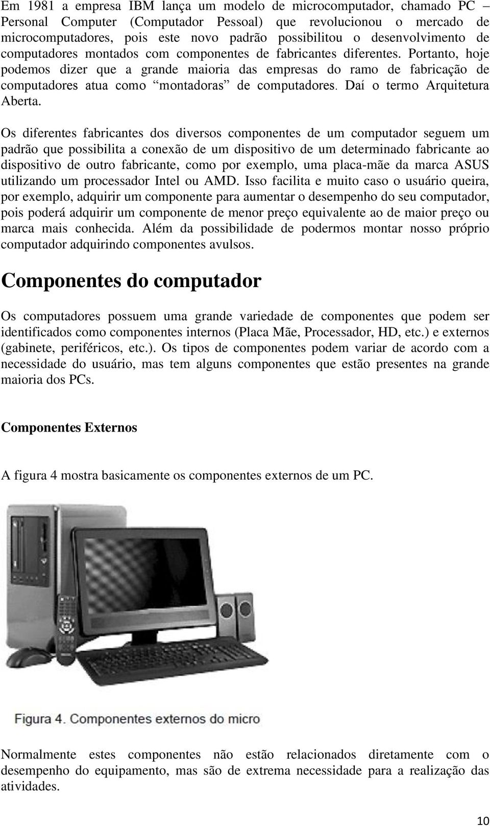 Portanto, hoje podemos dizer que a grande maioria das empresas do ramo de fabricação de computadores atua como montadoras de computadores. Daí o termo Arquitetura Aberta.