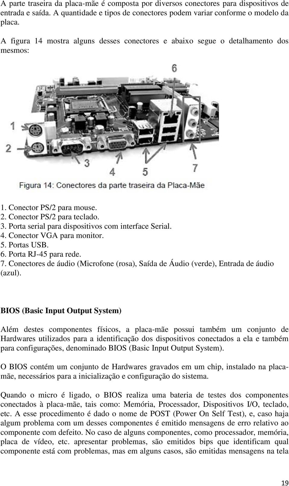 Porta serial para dispositivos com interface Serial. 4. Conector VGA para monitor. 5. Portas USB. 6. Porta RJ-45 para rede. 7.