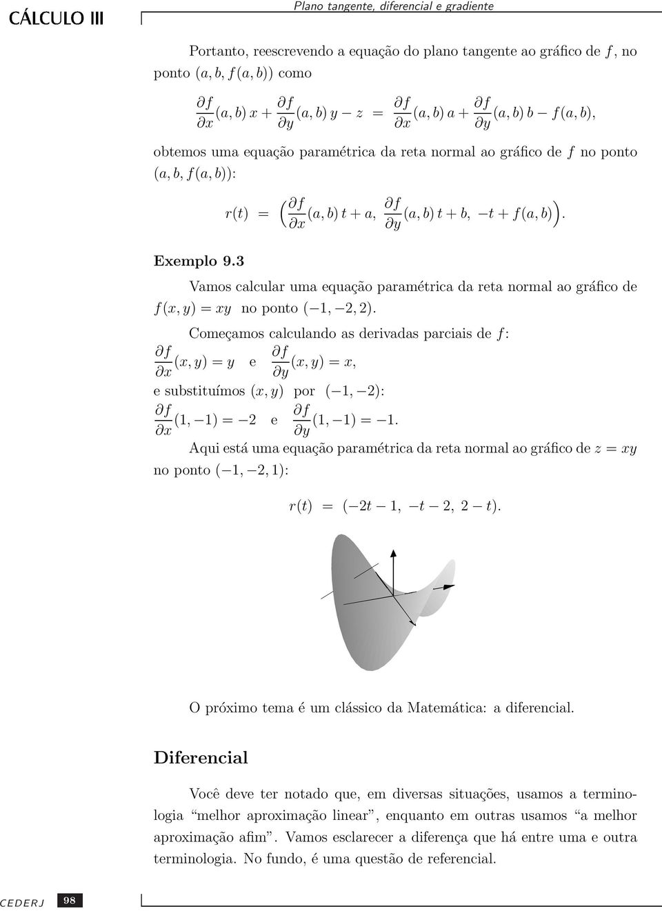 3 Vamos calcular uma equação paramétrica da reta normal ao gráfico de f(x, y) =xy no ponto ( 1, 2, 2).