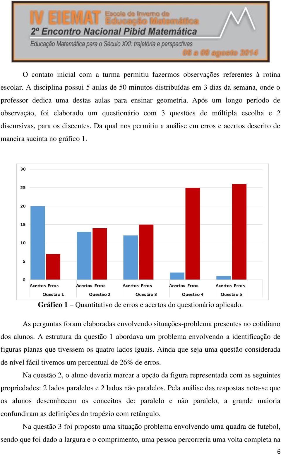 Após um longo período de observação, foi elaborado um questionário com 3 questões de múltipla escolha e 2 discursivas, para os discentes.