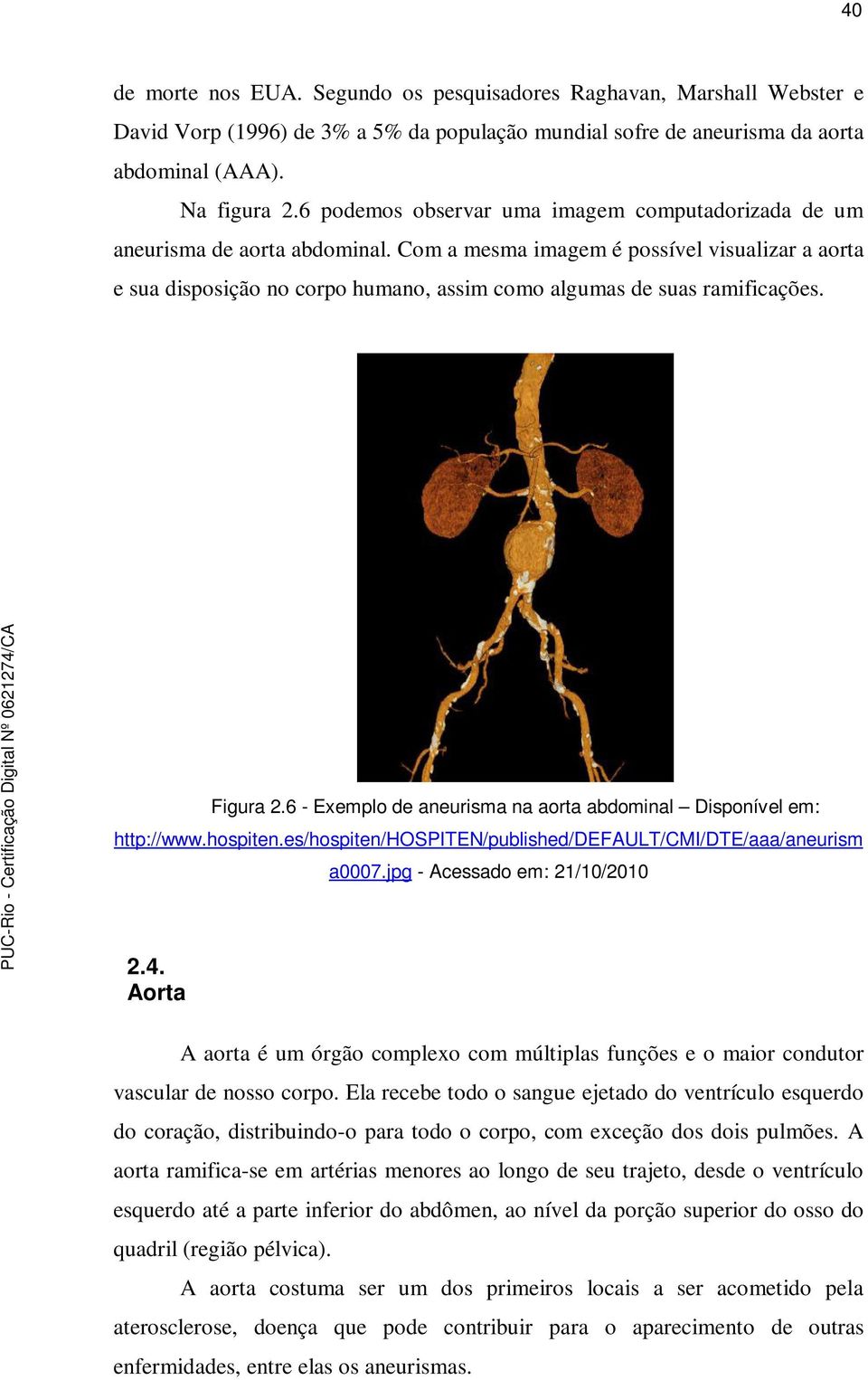 Com a mesma imagem é possível visualizar a aorta e sua disposição no corpo humano, assim como algumas de suas ramificações. Figura 2.