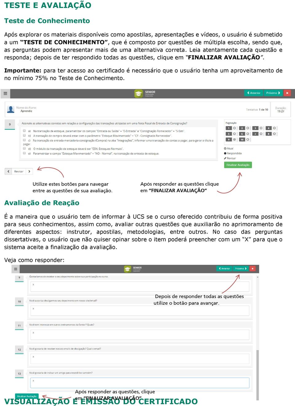 Leia atentamente cada questão e responda; depois de ter respondido todas as questões, clique em FINALIZAR AVALIAÇÃO.