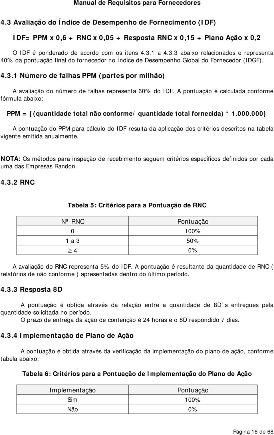 A pontuação é calculada conforme fórmula abaixo: PPM = {(quantidade total não conforme/ quantidade total fornecida) * 1.000.