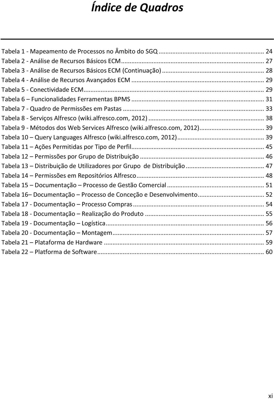 ..38 Tabela9MétodosdosWebServicesAlfresco(wiki.alfresco.com,2012)...39 Tabela10 QueryLanguagesAlfresco(wiki.alfresco.com,2012)...39 Tabela11 AçõesPermitidasporTipodePerfil.