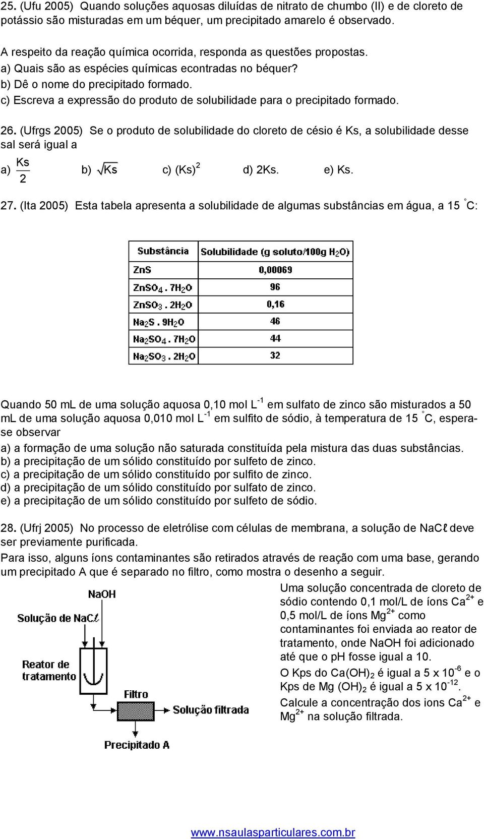 c) Escreva a expressão do produto de solubilidade para o precipitado formado. 26.