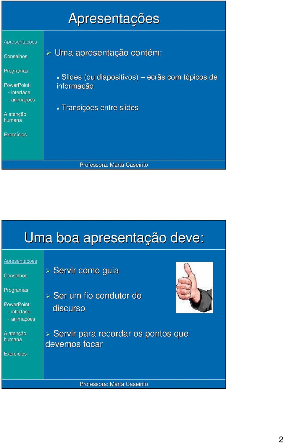 boa apresentação deve: Exercí Servir como guia Ser um fio condutor do