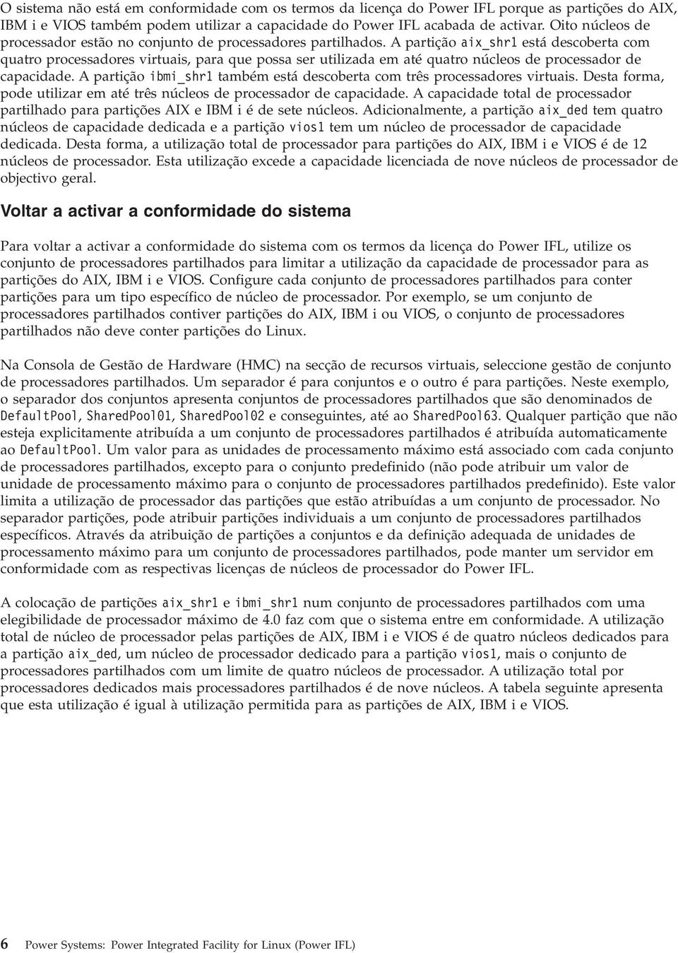 A partição aix_shr1 está descoberta com quatro processadores virtuais, para que possa ser utilizada em até quatro núcleos de processador de capacidade.