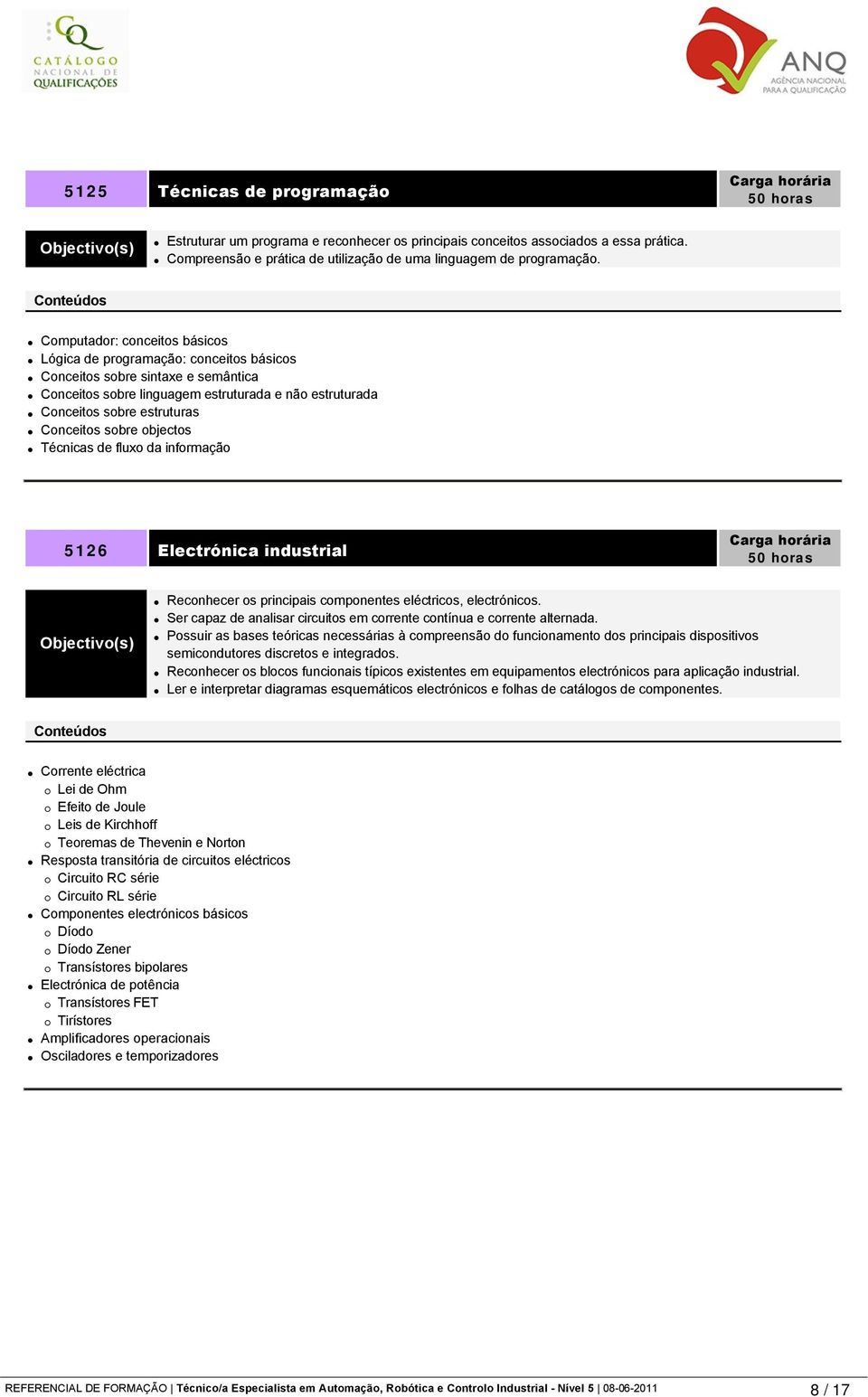 sobre objectos Técnicas de fluxo da informação 5126 Electrónica industrial Reconhecer os principais componentes eléctricos, electrónicos.