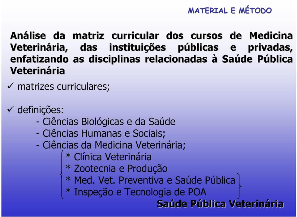 Ciências Biológicas e da Saúde - Ciências Humanas e Sociais; - Ciências da Medicina Veterinária; * Clínica Veterinária *