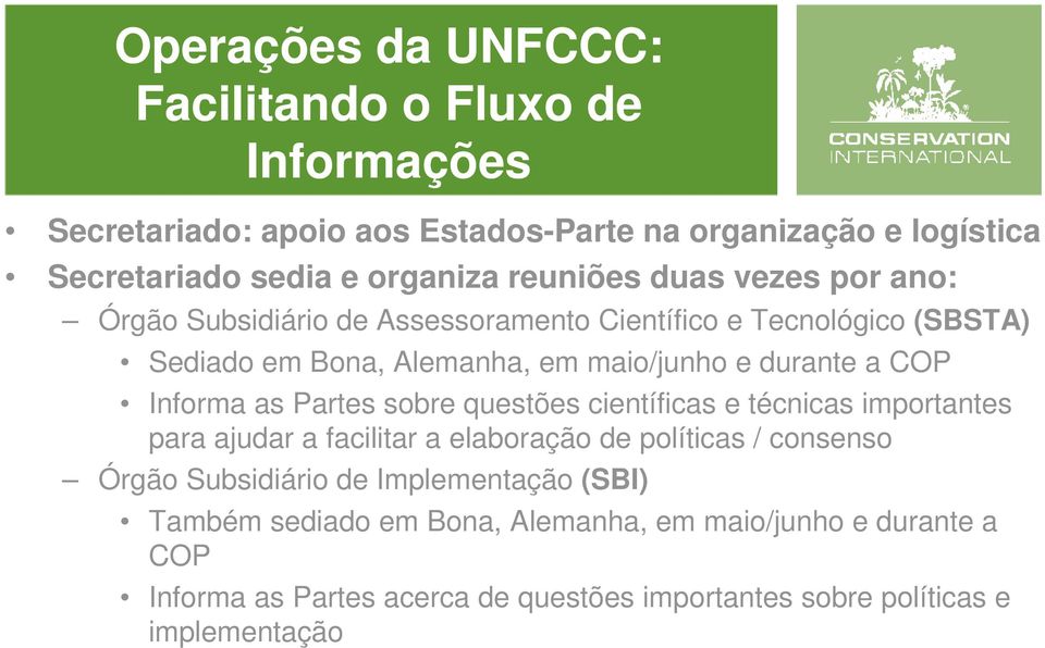 Informa as Partes sobre questões científicas e técnicas importantes para ajudar a facilitar a elaboração de políticas / consenso Órgão Subsidiário de