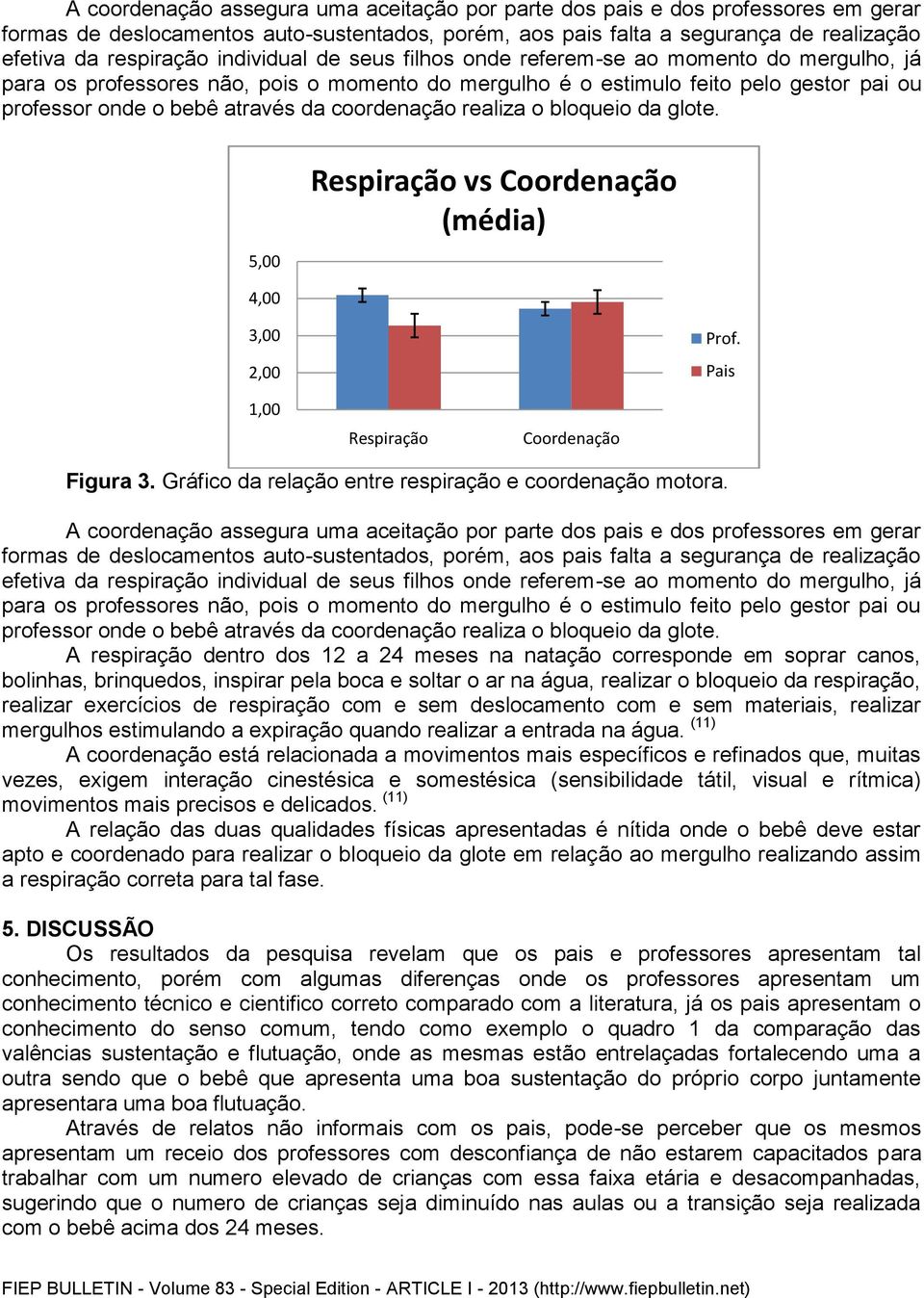 coordenação realiza o bloqueio da glote. 5,00 Respiração vs Coordenação 4,00 3,00 2,00 Prof. 1,00 Respiração Coordenação Figura 3. Gráfico da relação entre respiração e coordenação motora.