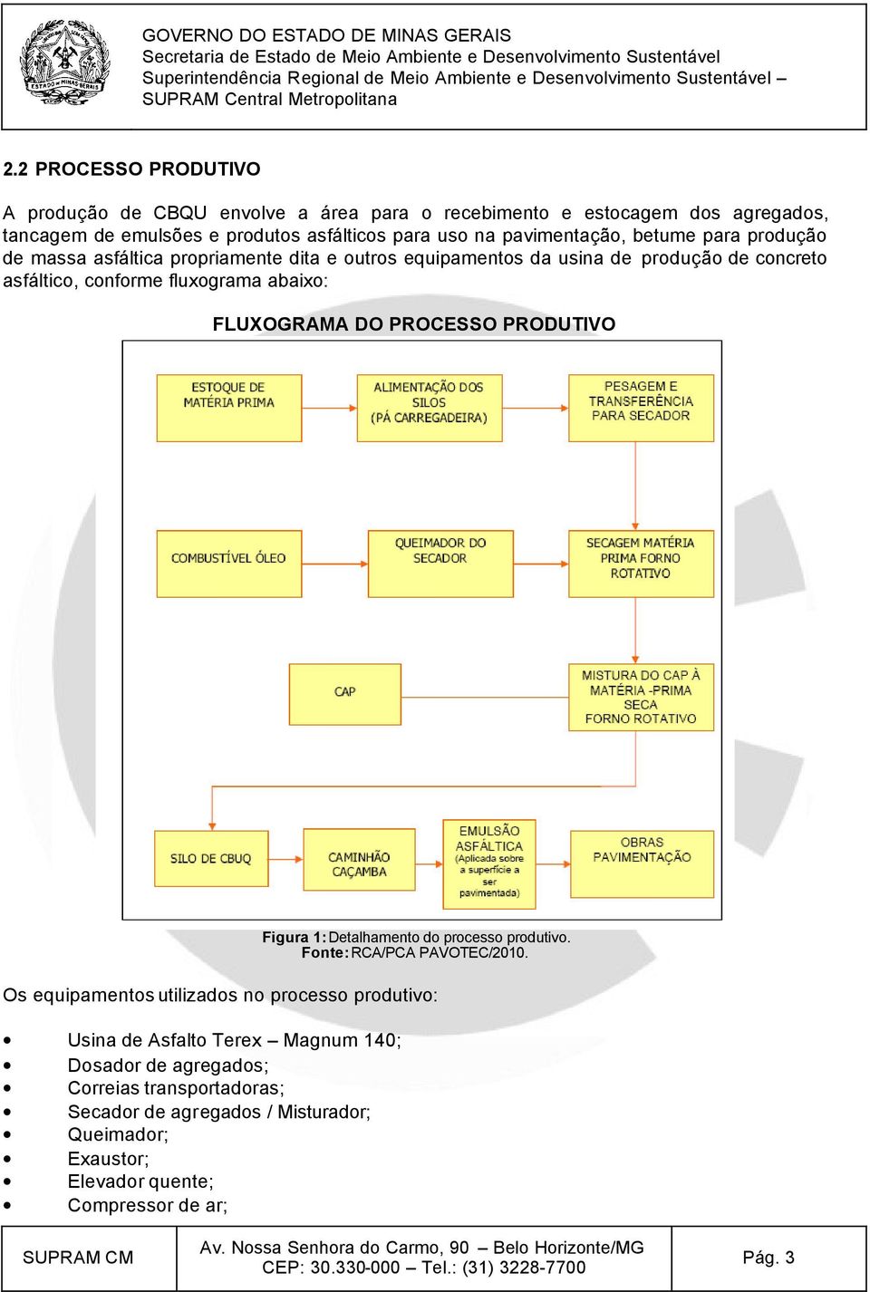 FLUXOGRAMA DO PROCESSO PRODUTIVO Figura 1: Detalhamento do processo produtivo. Fonte: RCA/PCA PAVOTEC/2010.