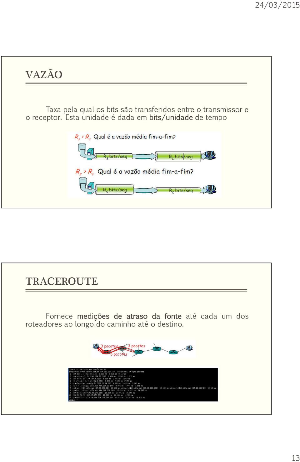 Esta unidade é dada em bits/unidade de tempo TRACEROUTE