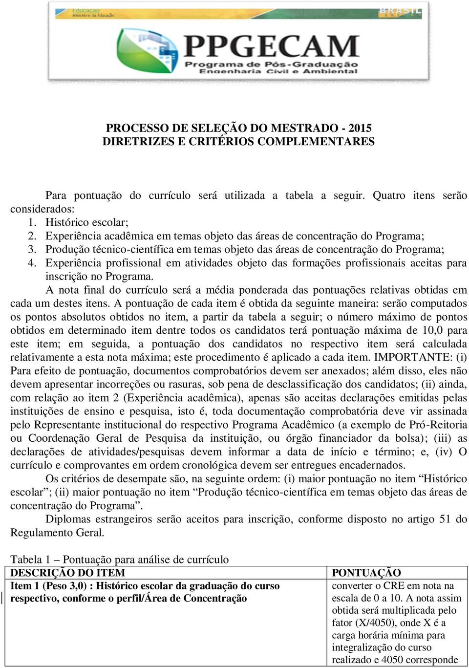 Experiência profissional em atividades objeto das formações profissionais aceitas para inscrição no Programa.