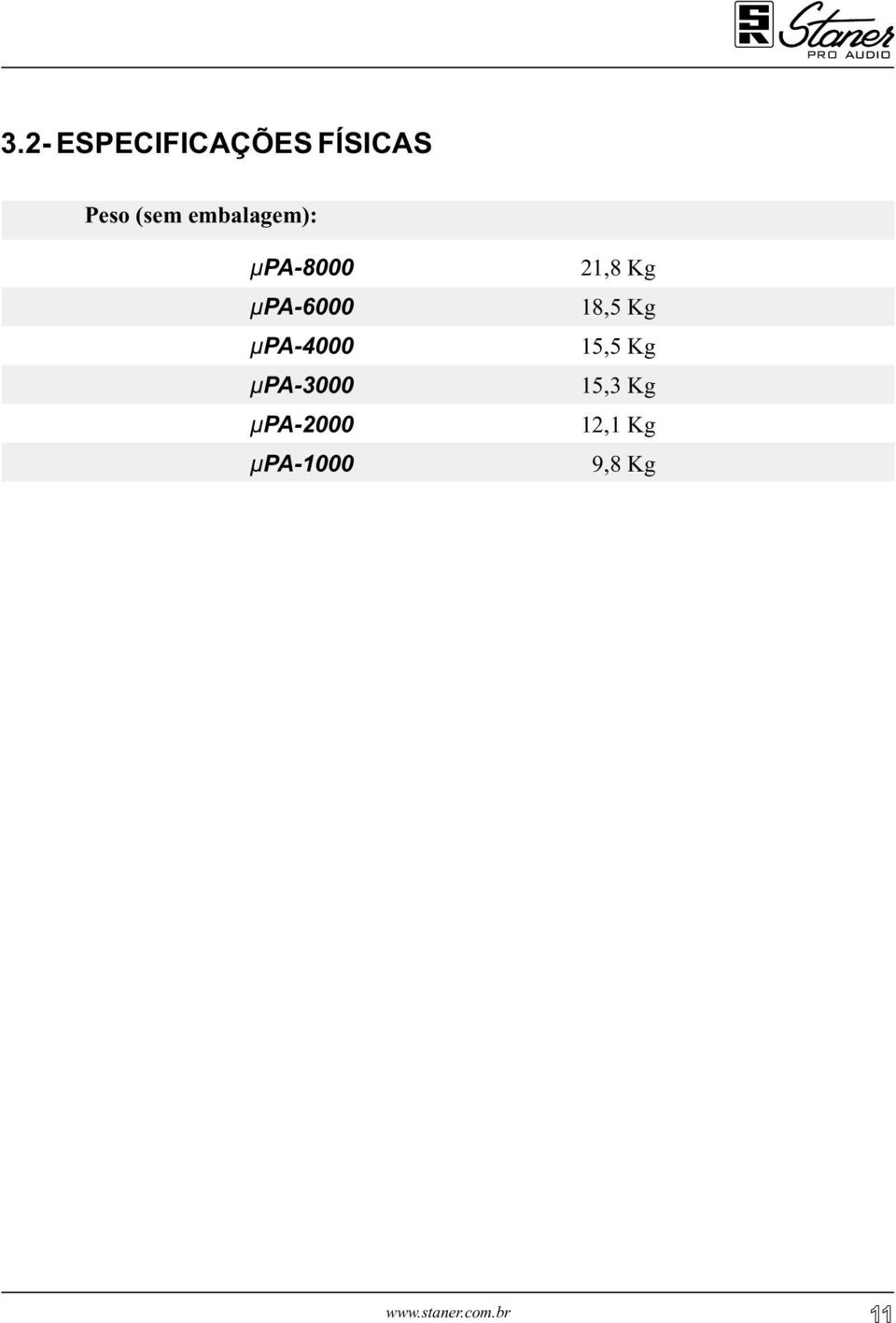 embalagem): µ P-8000 µ P-6000 µ P-000