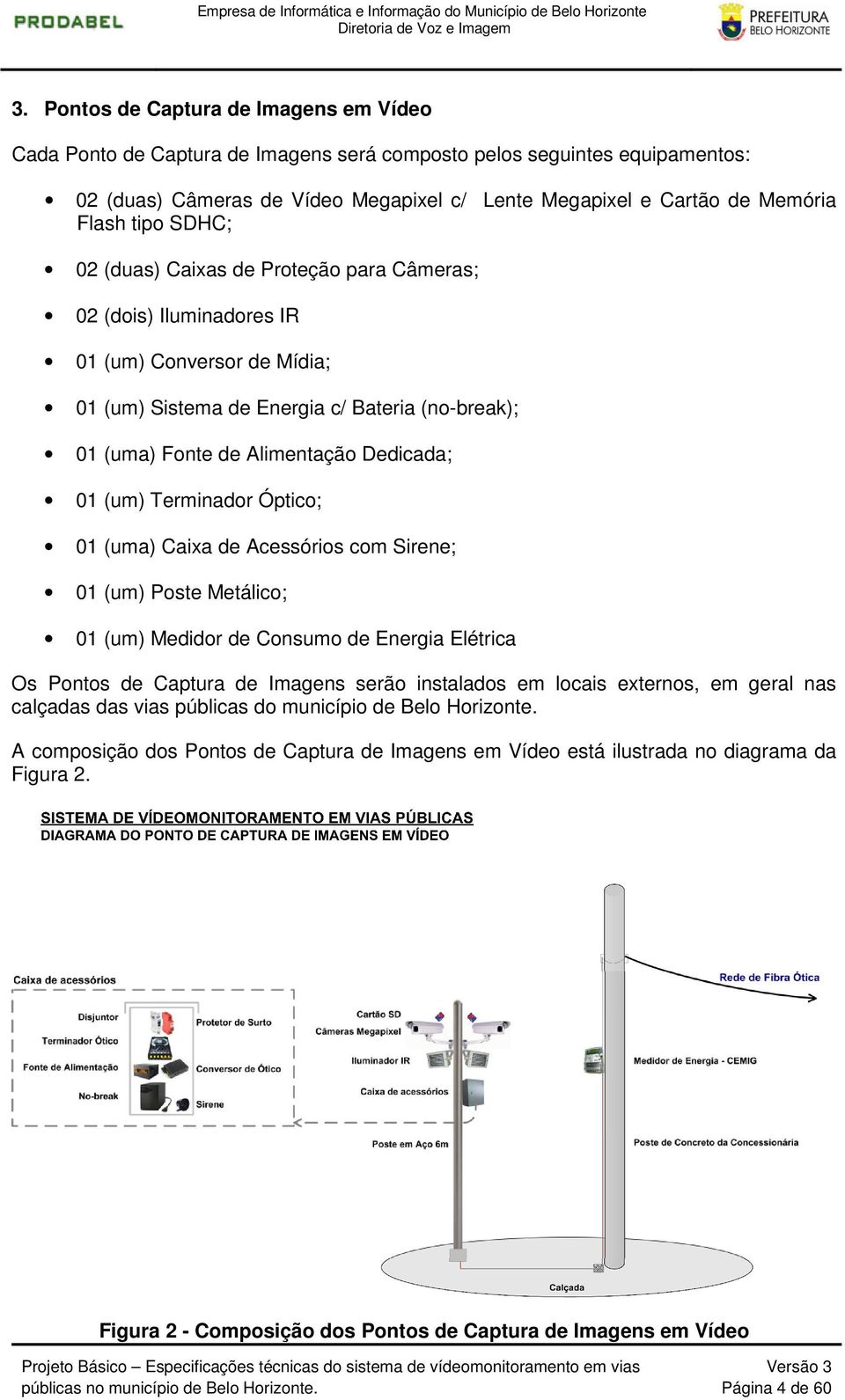 01 (um) Terminador Óptico; 01 (uma) Caixa de Acessórios com Sirene; 01 (um) Poste Metálico; 01 (um) Medidor de Consumo de Energia Elétrica Os Pontos de Captura de Imagens serão instalados em locais