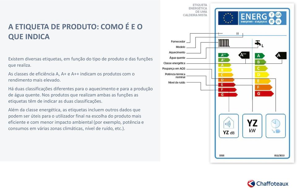 Há duas classificações diferentes para o aquecimento e para a produção de água quente.