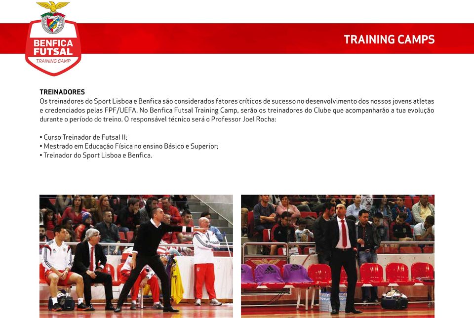 No Benfica Futsal Training Camp, serão os treinadores do Clube que acompanharão a tua evolução durante o período do