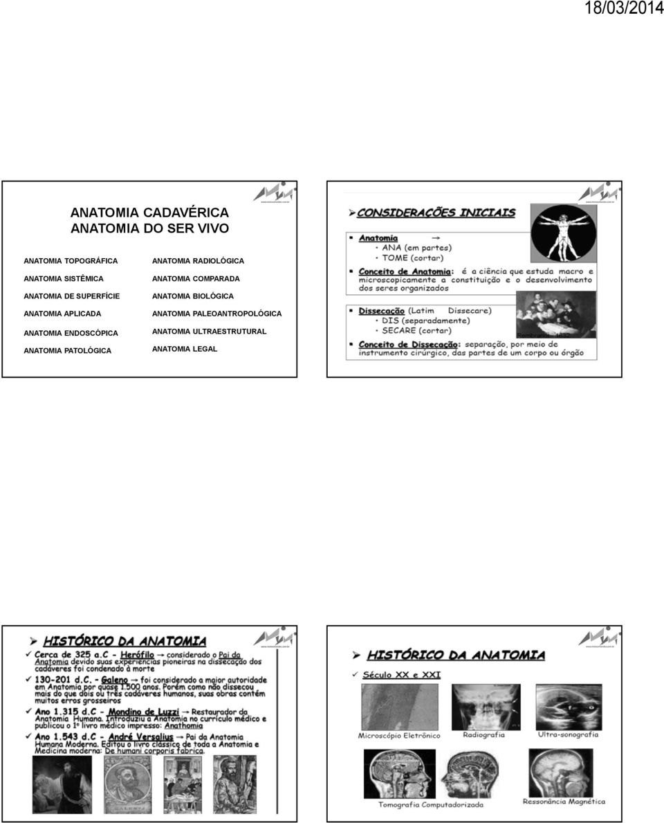 ANATOMIA PATOLÓGICA ANATOMIA RADIOLÓGICA ANATOMIA COMPARADA ANATOMIA