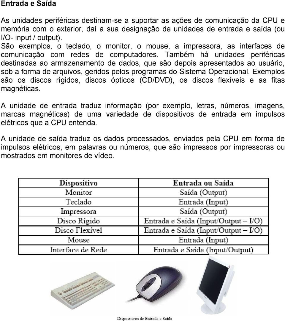 Também há unidades periféricas destinadas ao armazenamento de dados, que são depois apresentados ao usuário, sob a forma de arquivos, geridos pelos programas do Sistema Operacional.