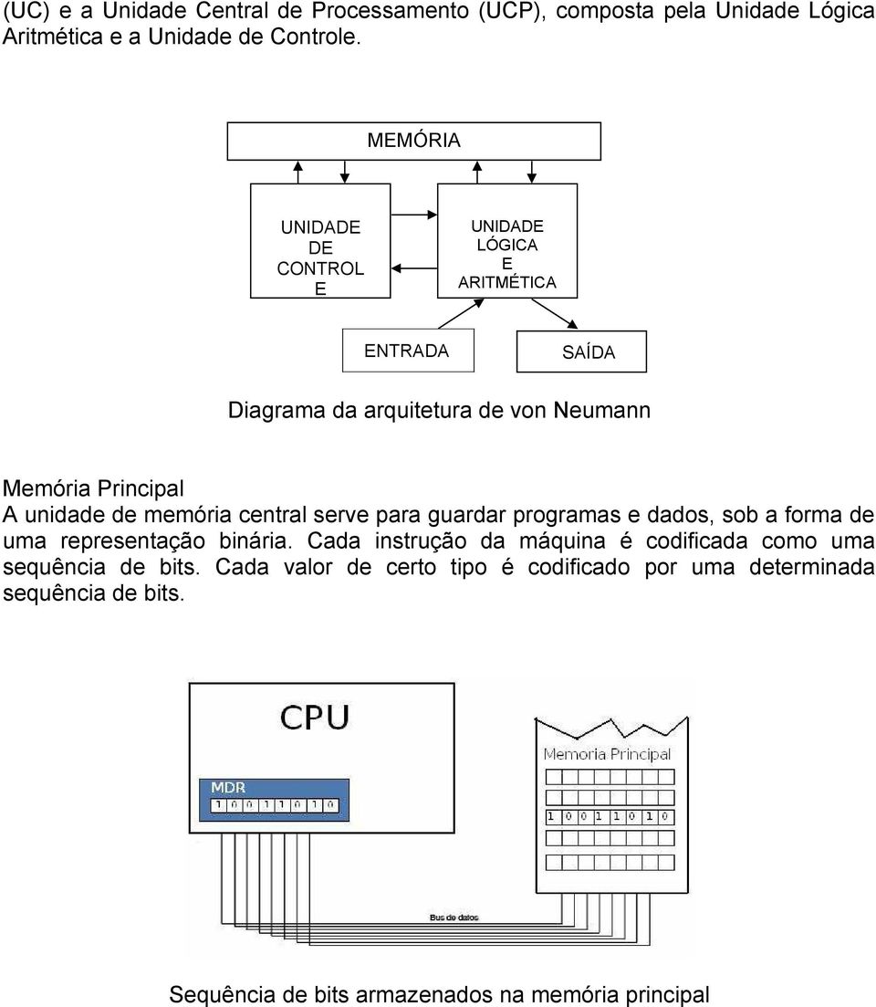 unidade de memória central serve para guardar programas e dados, sob a forma de uma representação binária.