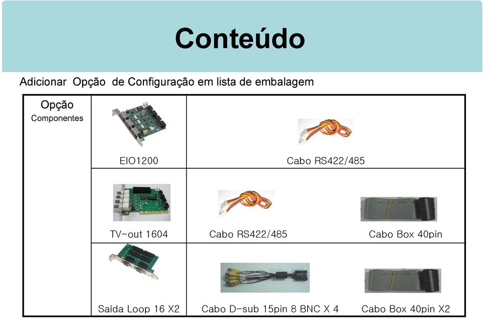 RS422/485 TV-out 1604 Cabo RS422/485 Cabo Box 40pin