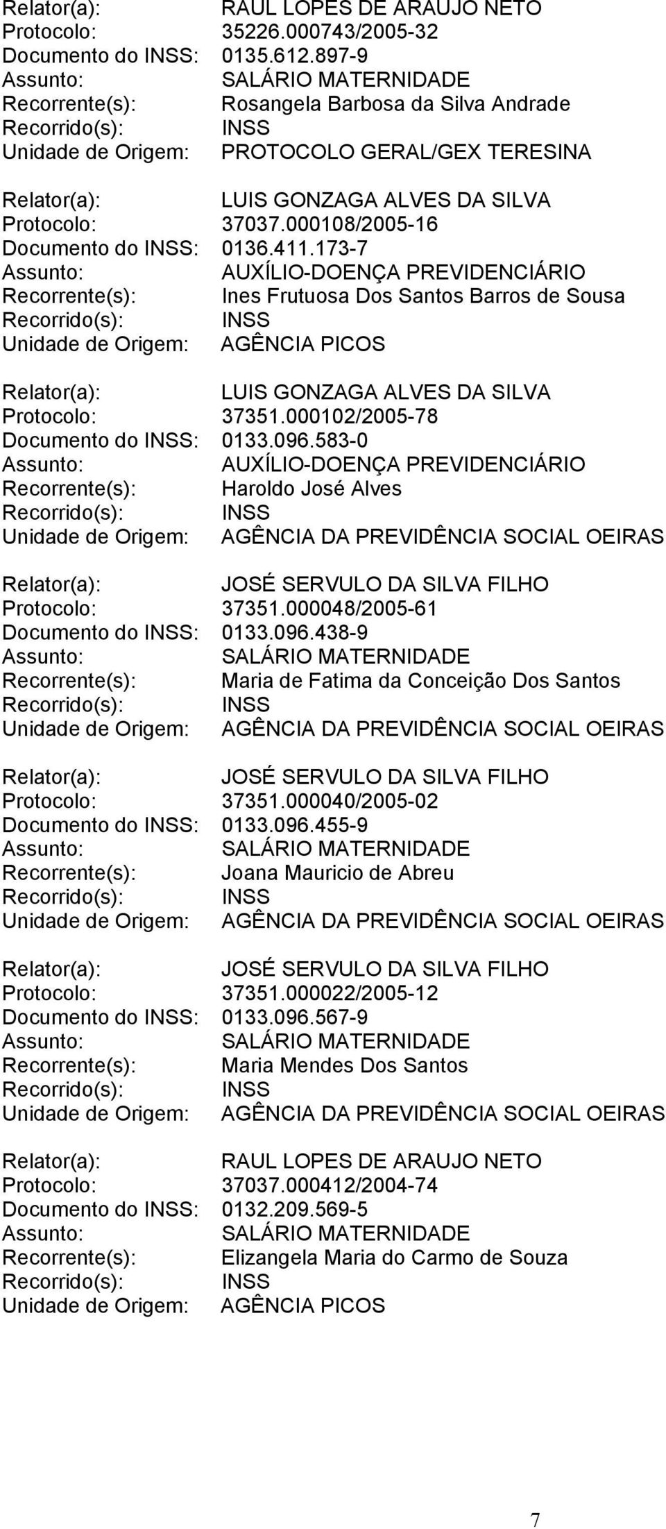 583-0 AUXÍLIO-DOENÇA PREVIDENCIÁRIO Recorrente(s): Haroldo José Alves Protocolo: 37351.000048/2005-61 Documento do INSS: 0133.096.